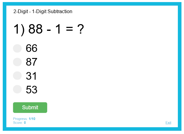 2-Digit - 1-Digit Subtraction