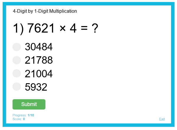 4-Digit by 1-Digit Multiplication