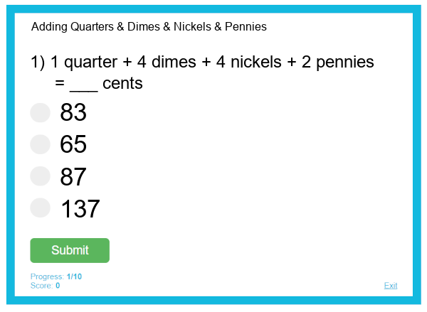 Adding Quarters & Dimes & Nickels & Pennies
