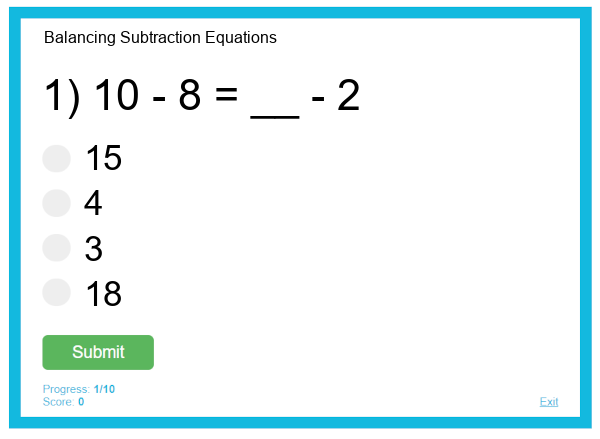 Balancing Subtraction Equations