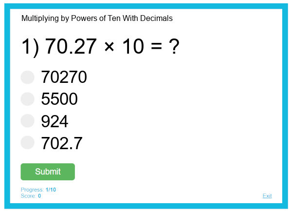 Multiplying by Powers of Ten With Decimals