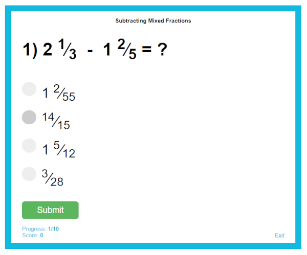 Subtracting Mixed Fractions